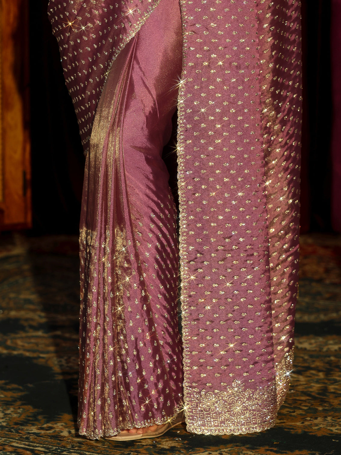 Mameraa Art Mauve Stone Work Embellished Tissue Saree