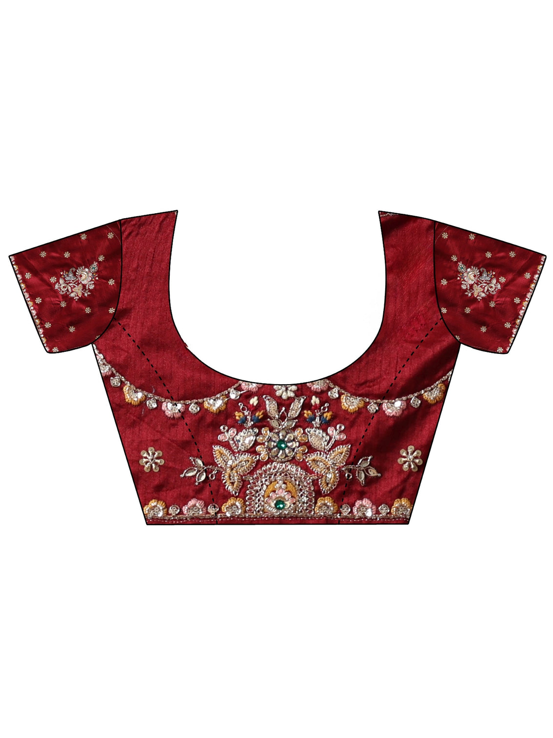 Mameraa Art Taupe Brown Sequin Tissue Saree with Floral Embroidered Border