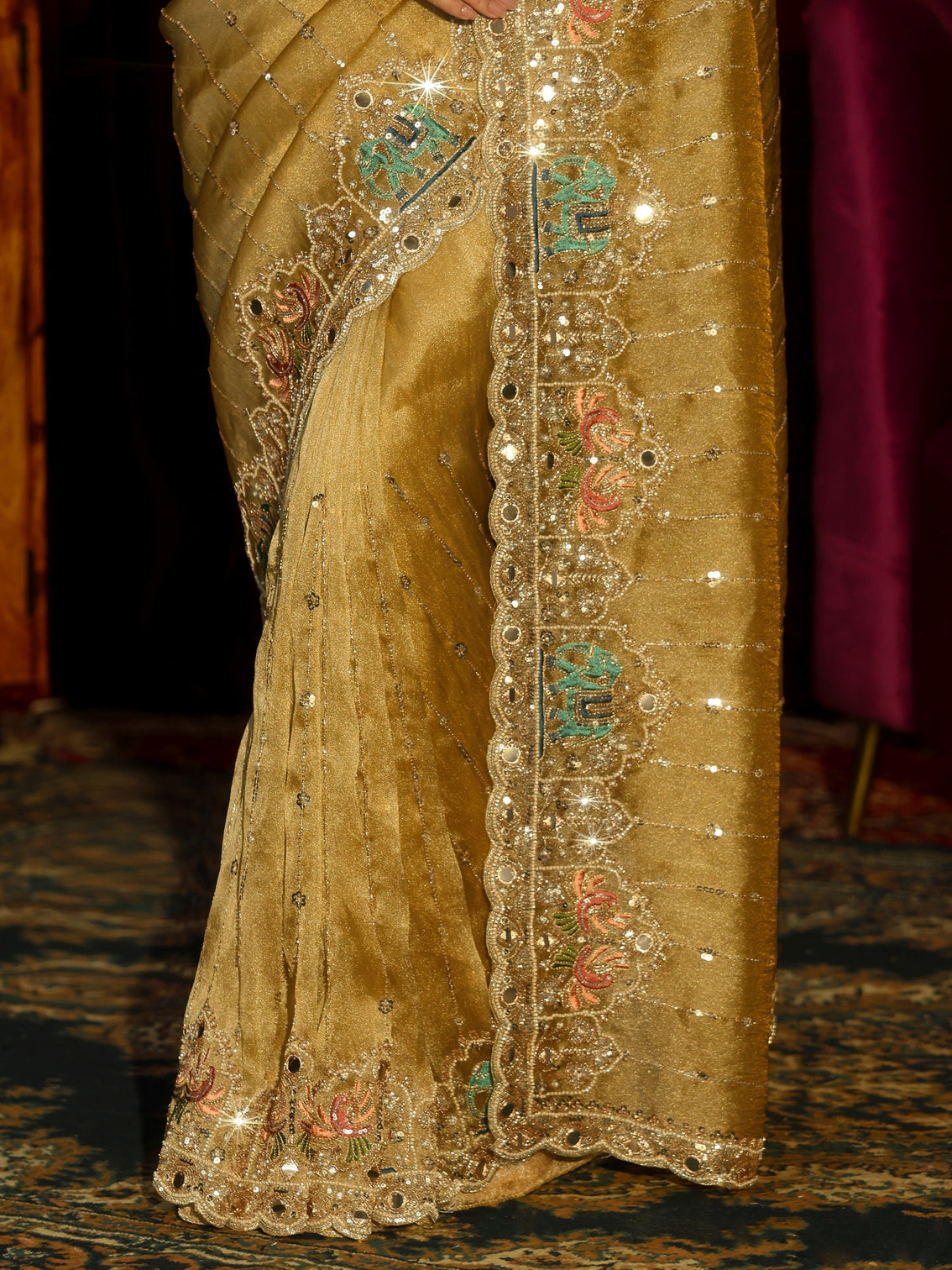 Mameraa Art Green Sequin Embellished Tissue Saree
