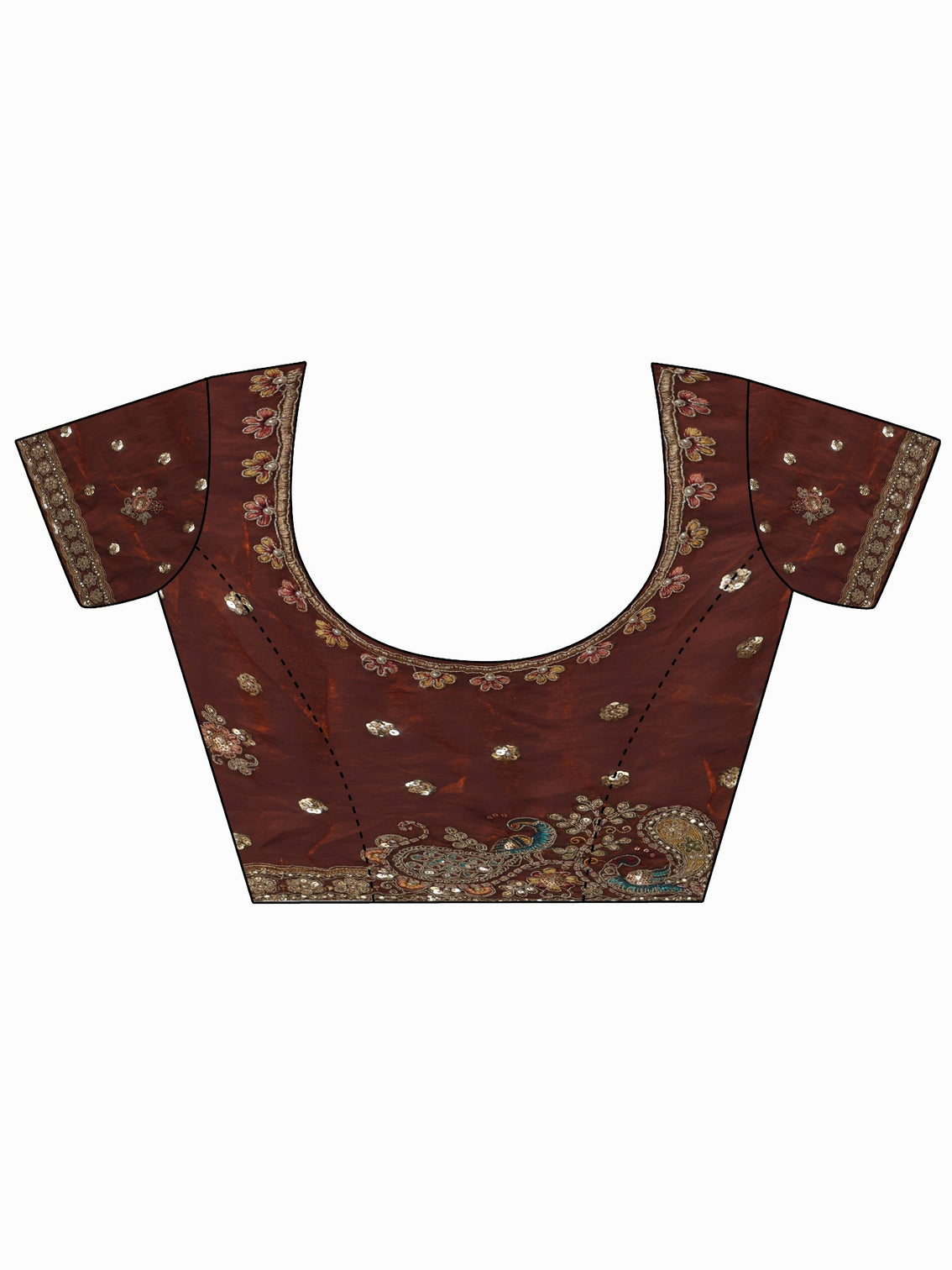 Mameraa Art Rust Brown Sequin Tissue Saree with Embellished Border