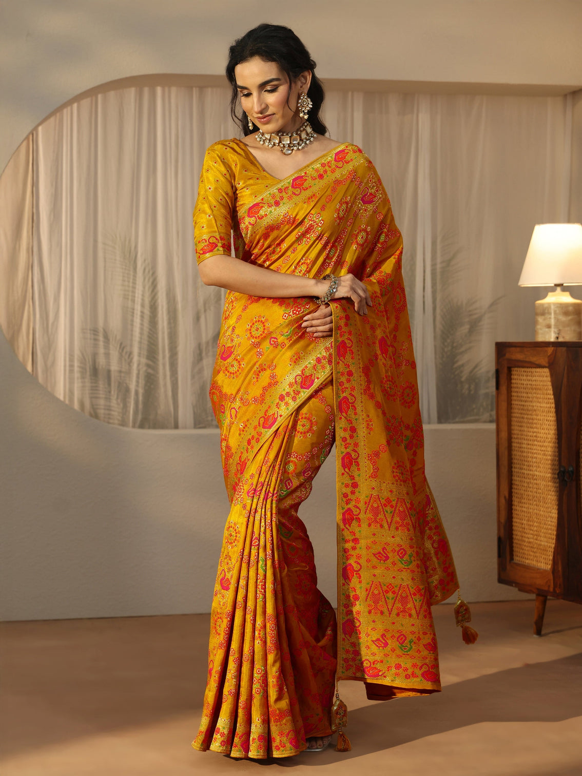 Mameraa Art Mustard Woven Design Silk Blend Saree