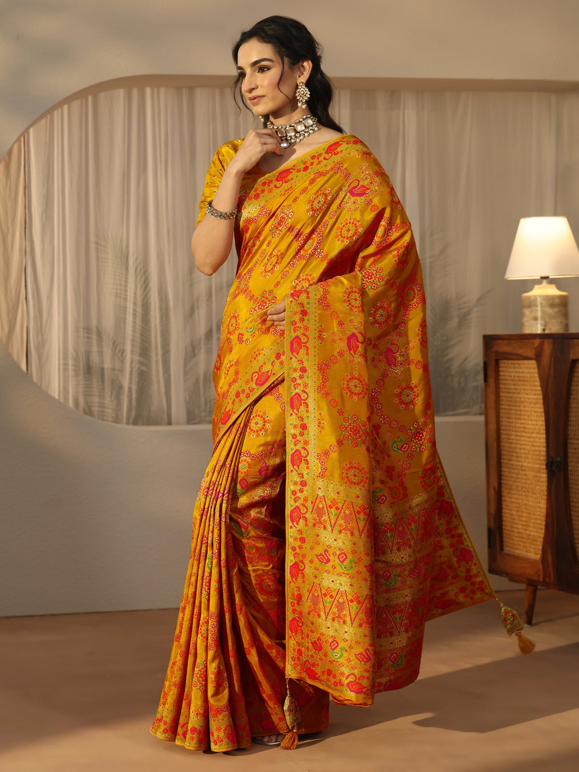 Mameraa Art Mustard Woven Design Silk Blend Saree