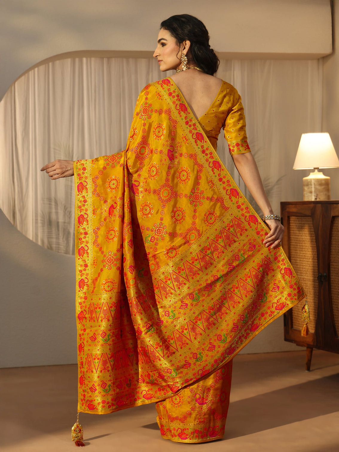Mameraa Art Mustard Woven Design Silk Blend Saree