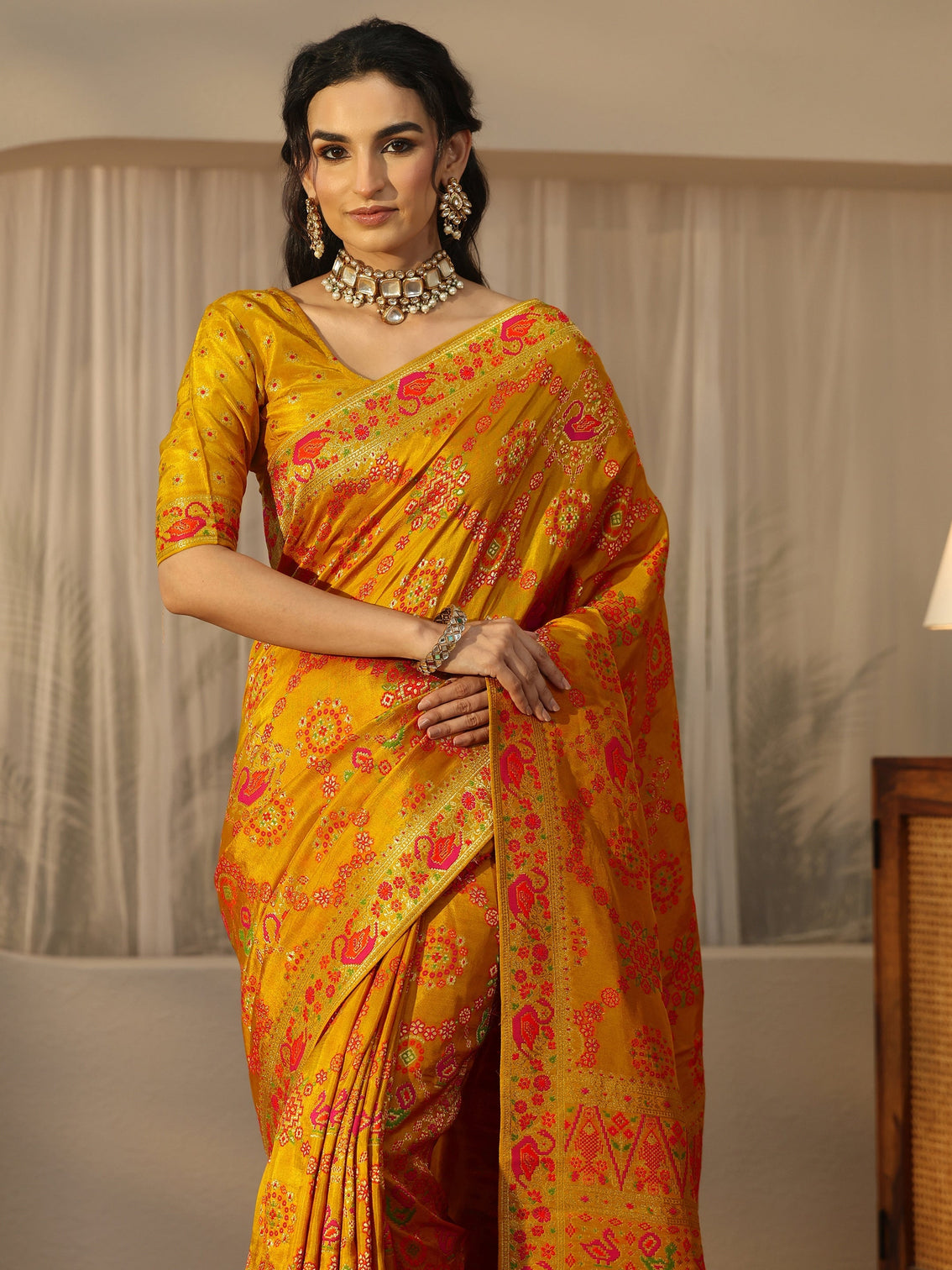 Mameraa Art Mustard Woven Design Silk Blend Saree