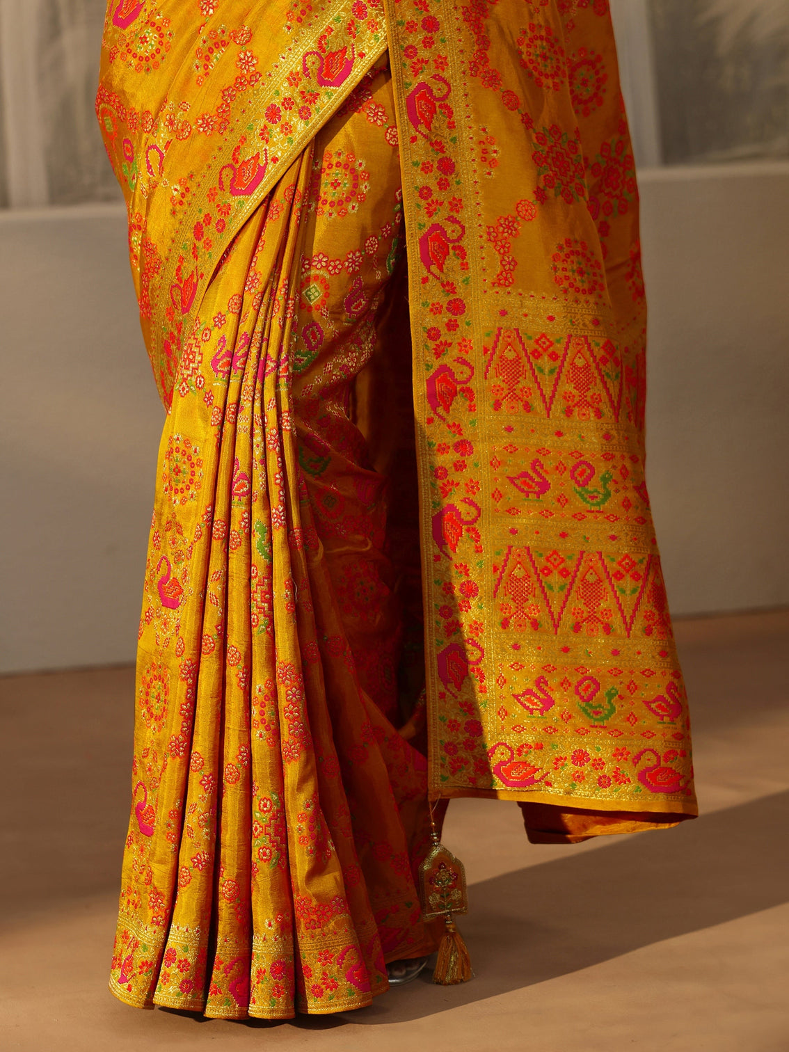 Mameraa Art Mustard Woven Design Silk Blend Saree