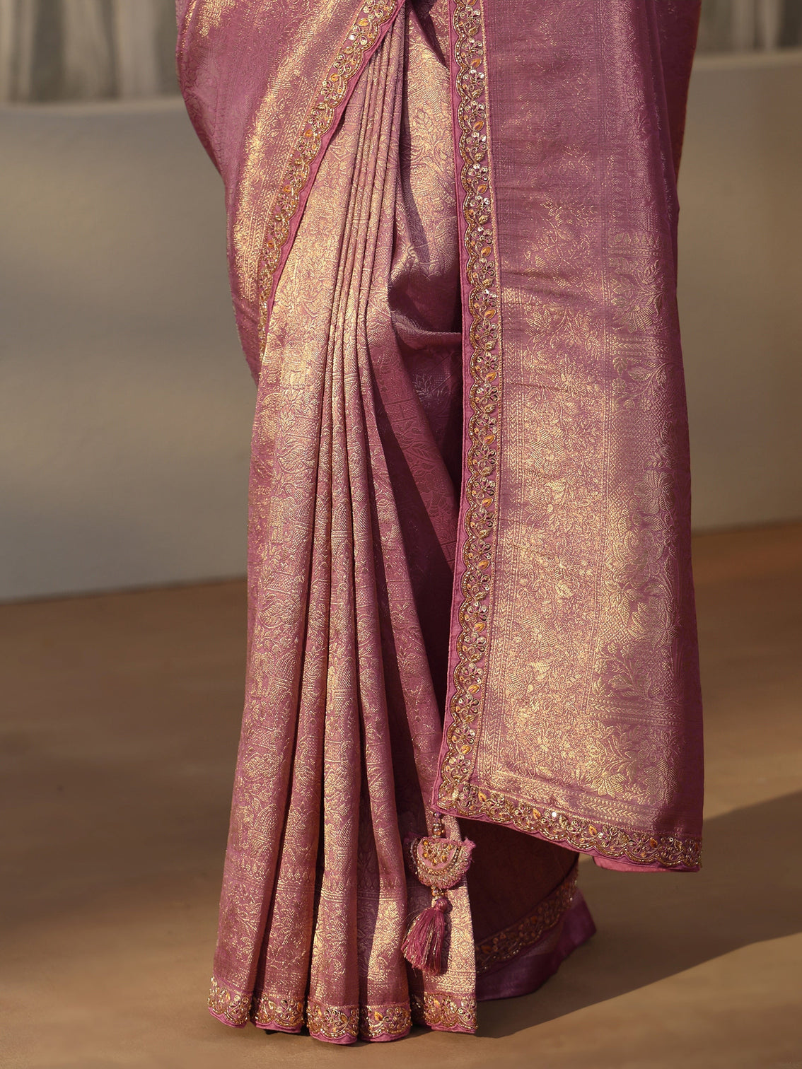 Mameraa Art Lavender Textured Silk Blend Saree with Embellished Border