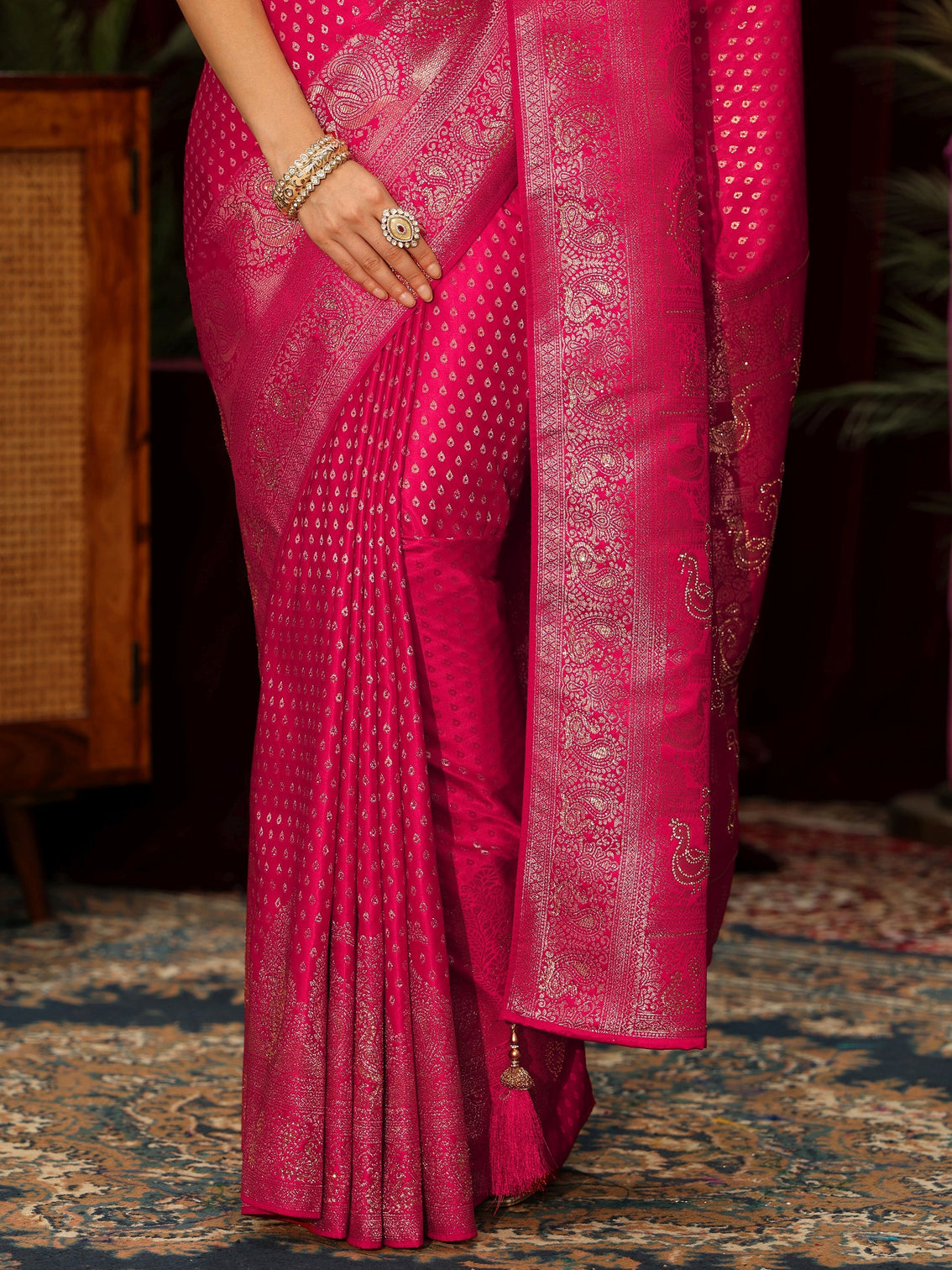 Mameraa Rani Pink Woven Design Silk Blend Saree
