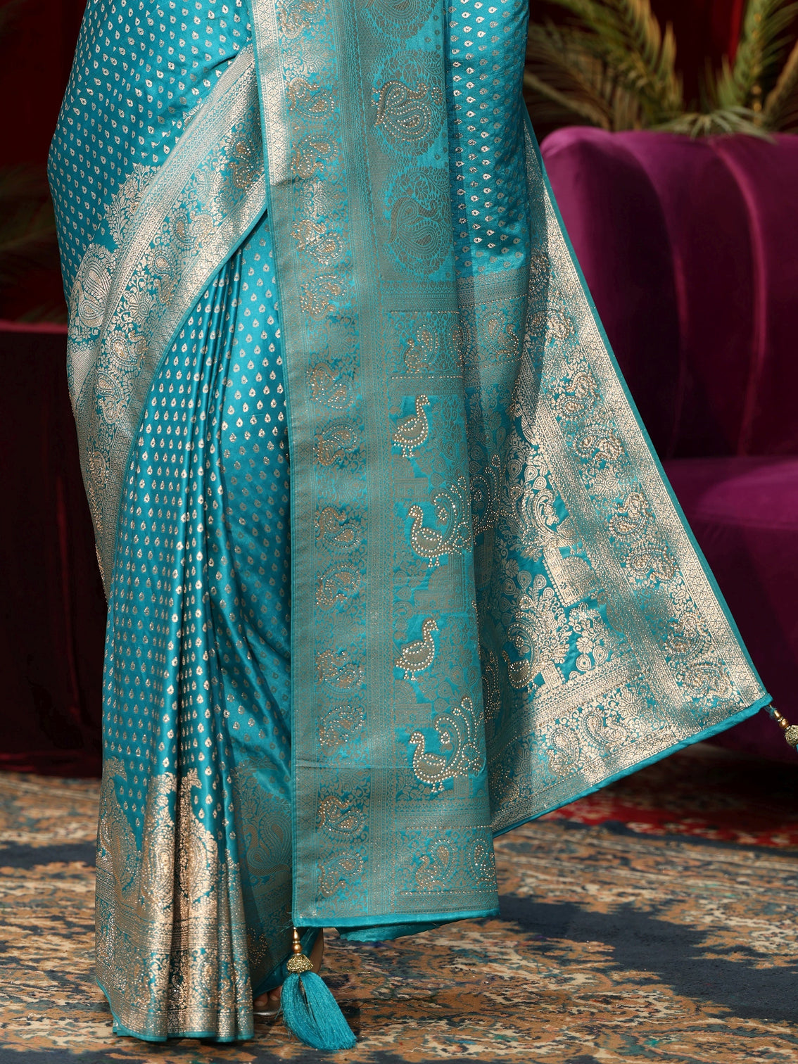 Mameraa Turquoise Blue Woven Design Silk Blend Saree