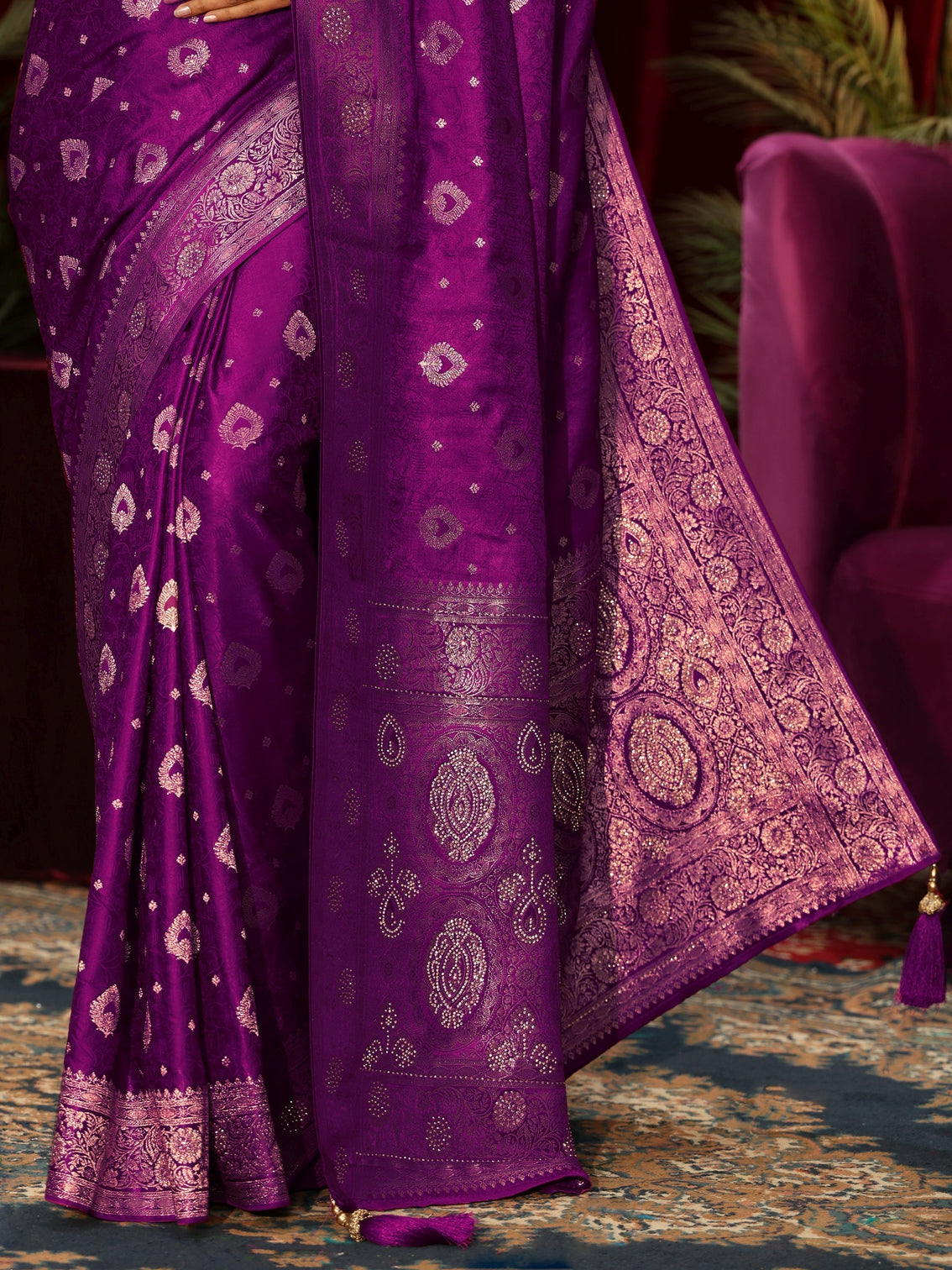 Mameraa Royal Purple Woven Design Silk Blend Saree