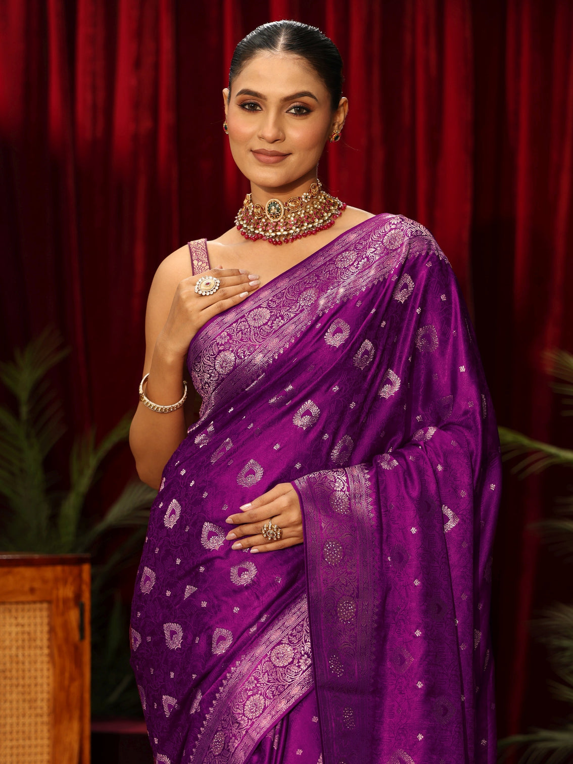 Mameraa Royal Purple Woven Design Silk Blend Saree