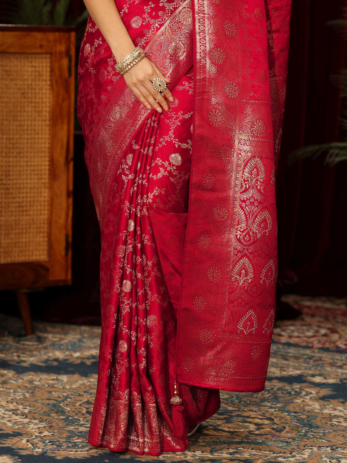Mameraa Vermilion Red Banarasi Silk Blend Saree