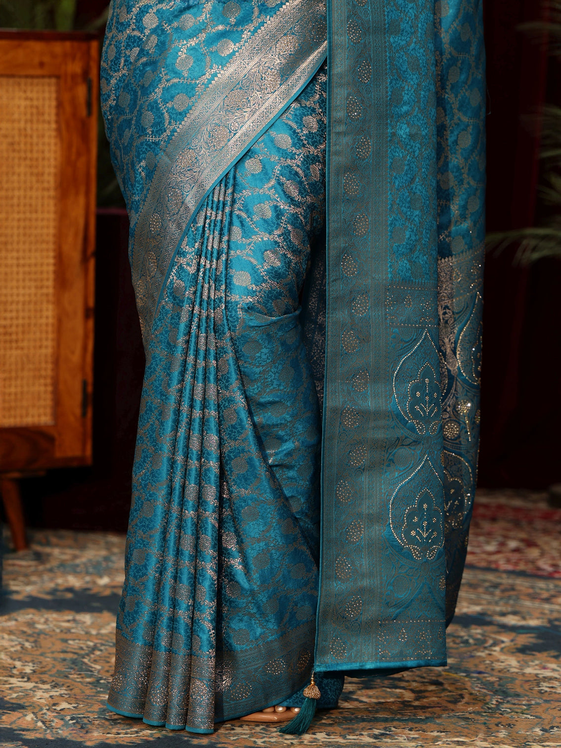 Mameraa Turquoise Blue Banarasi Silk Blend Saree