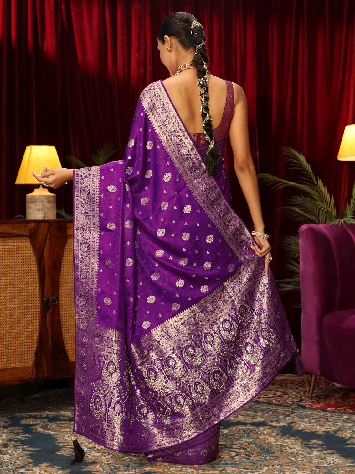 Mameraa Royal Purple Woven Design Silk Blend Saree
