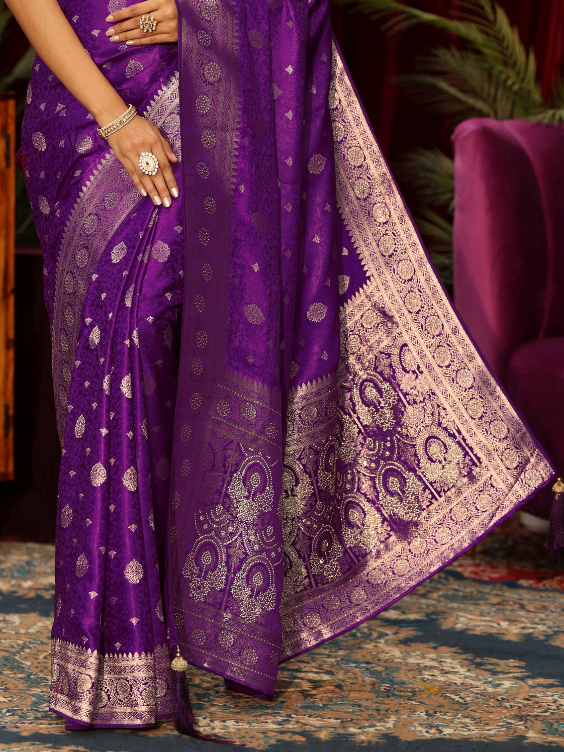 Mameraa Royal Purple Woven Design Silk Blend Saree