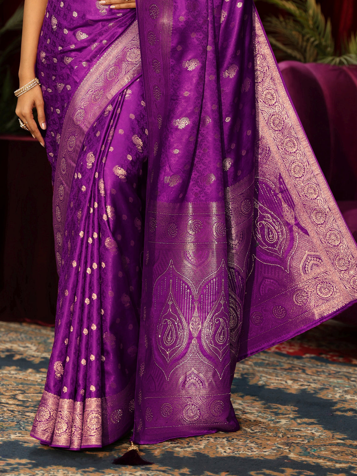 Mameraa Royal Purple Woven Design Silk Blend Saree