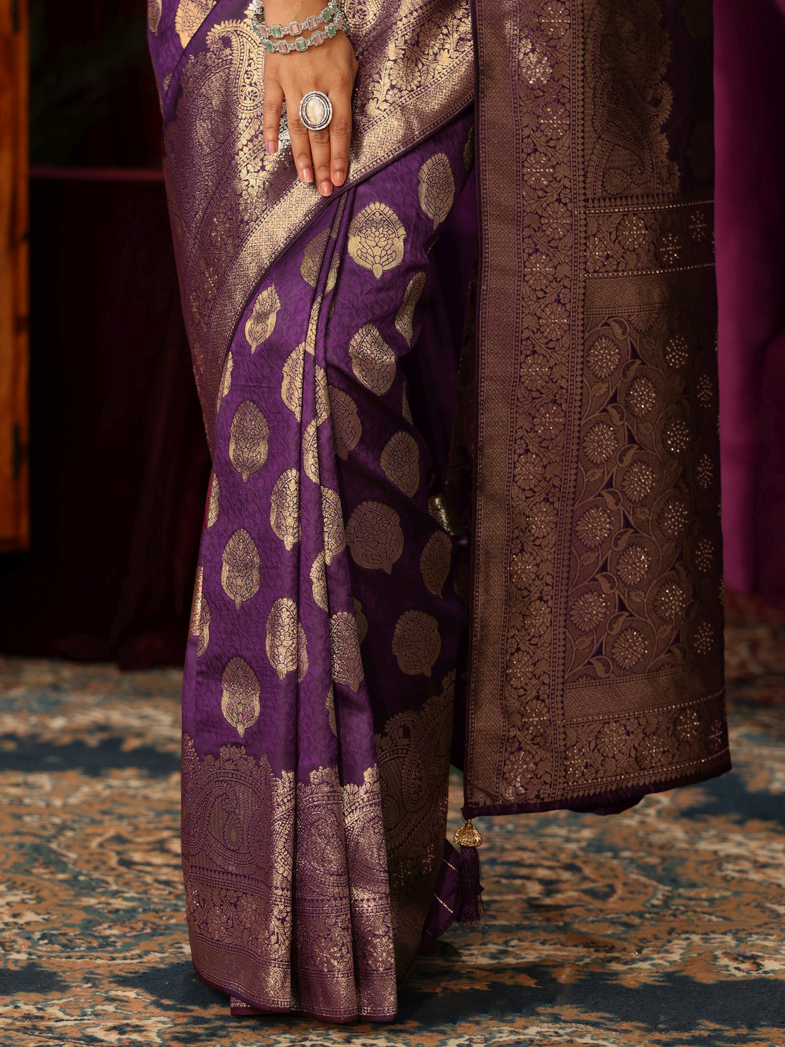 Mameraa Royal Purple Woven Design Silk Blend Saree