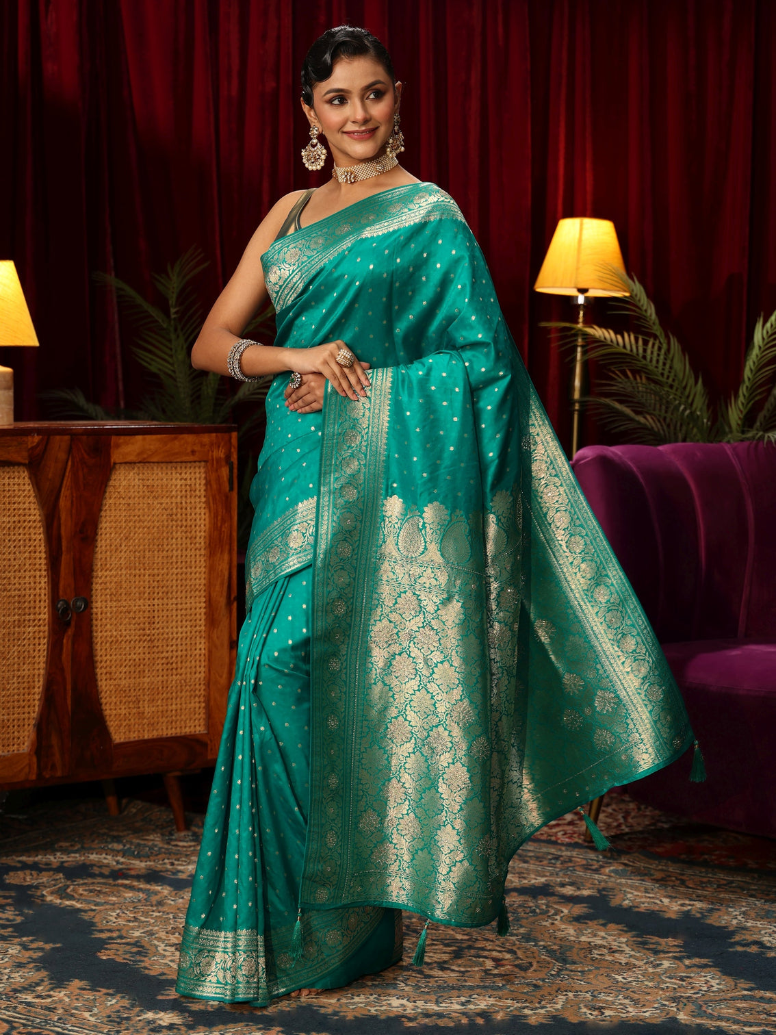 Mameraa Sea Green Banarasi Silk Blend Saree