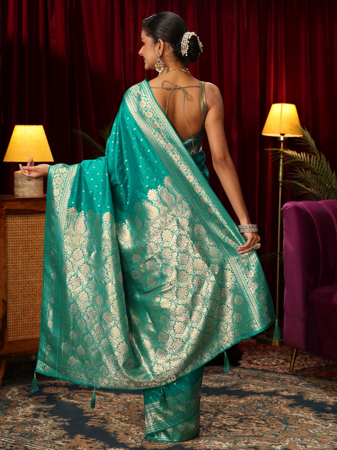 Mameraa Sea Green Banarasi Silk Blend Saree