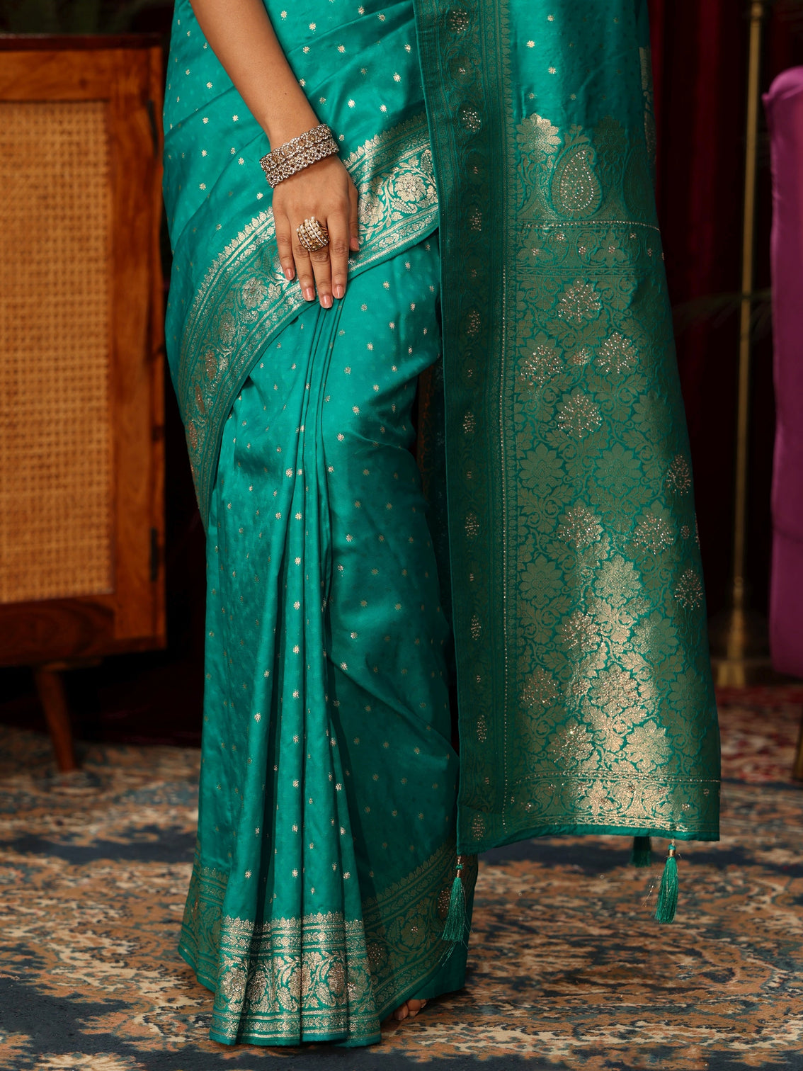 Mameraa Sea Green Banarasi Silk Blend Saree
