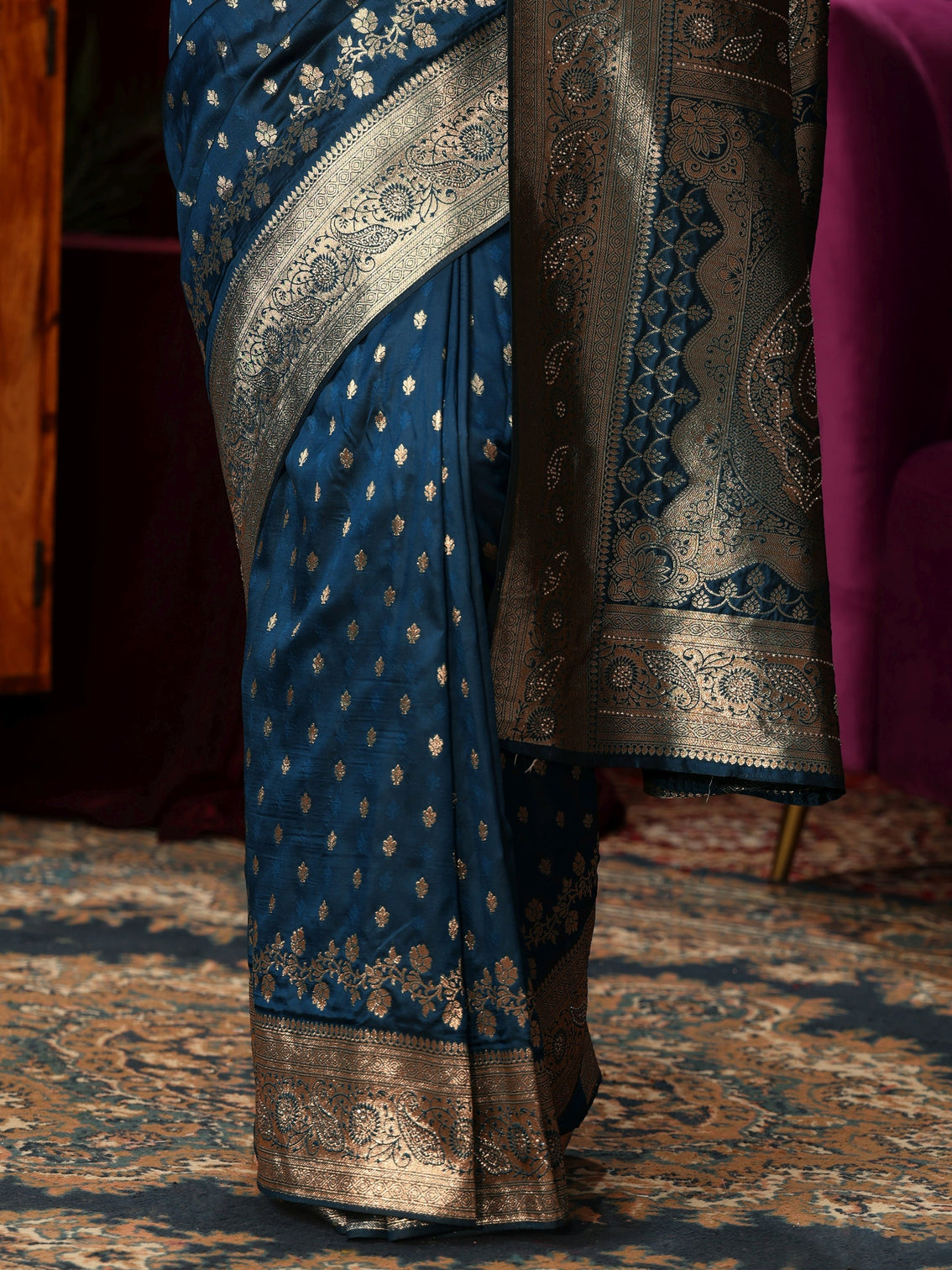 Mameraa Navy Blue Banarasi Silk Blend Saree