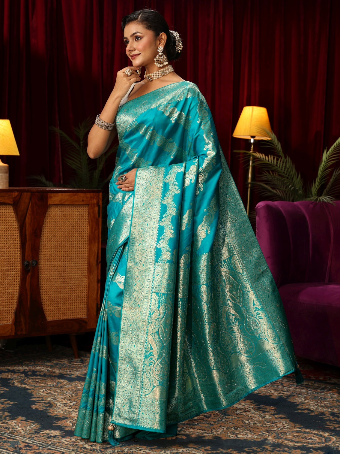 Mameraa Navy Blue Banarasi Silk Blend Saree