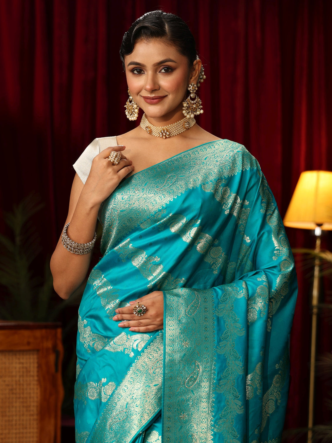 Mameraa Navy Blue Banarasi Silk Blend Saree