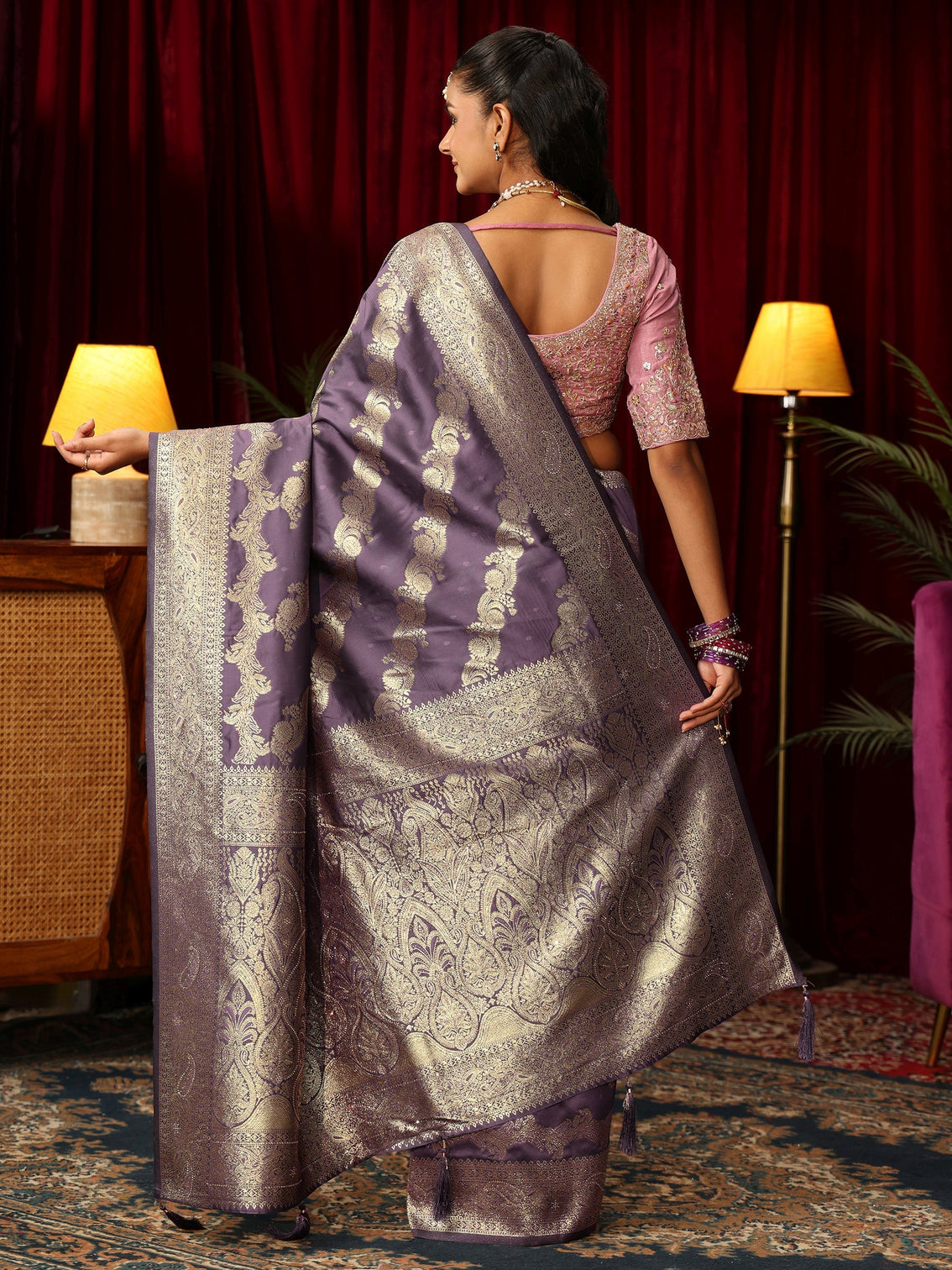 Mameraa Lavender Woven Design Silk Blend Saree