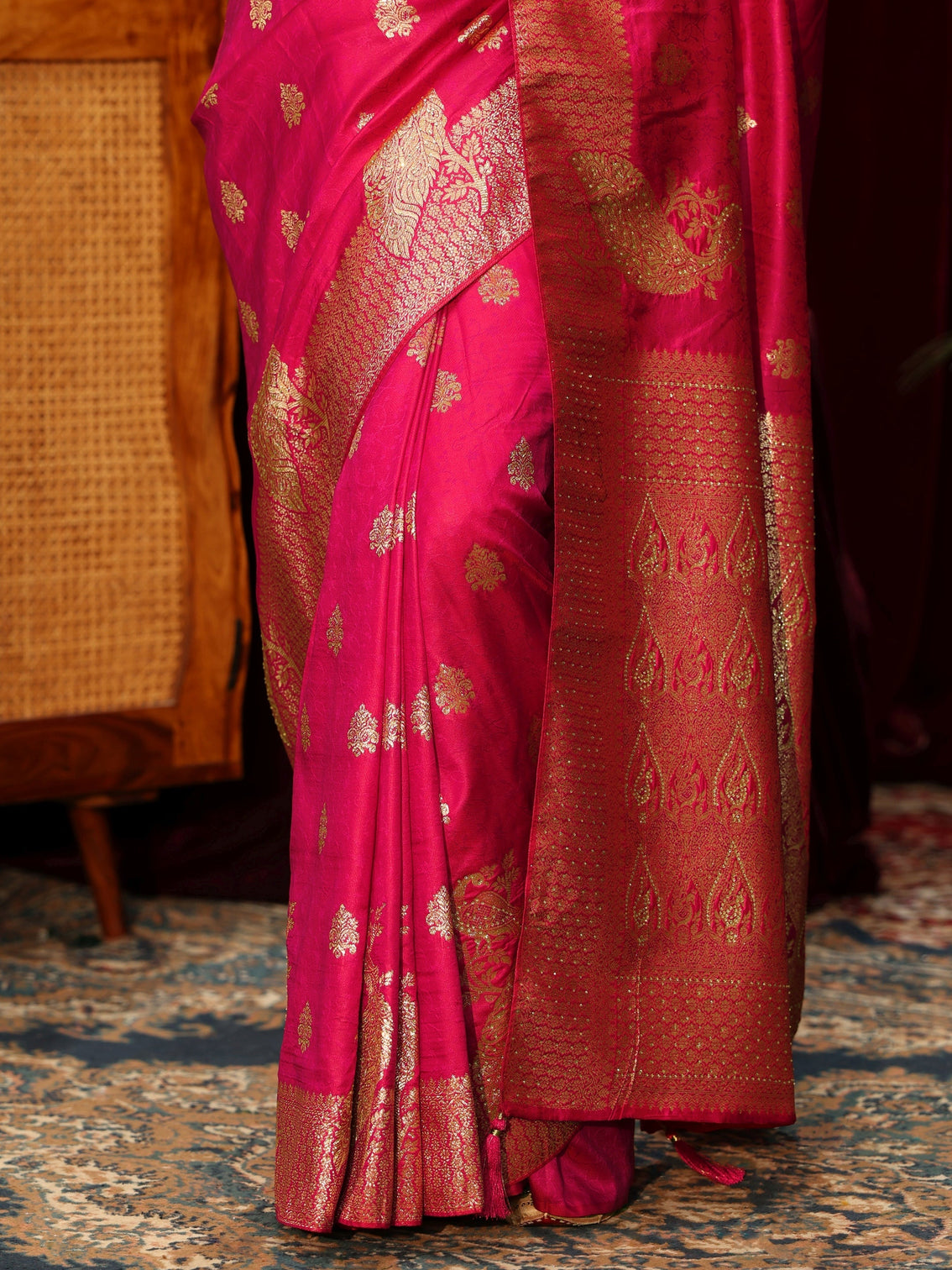 Mameraa Rani Pink Banarasi Silk Blend Saree