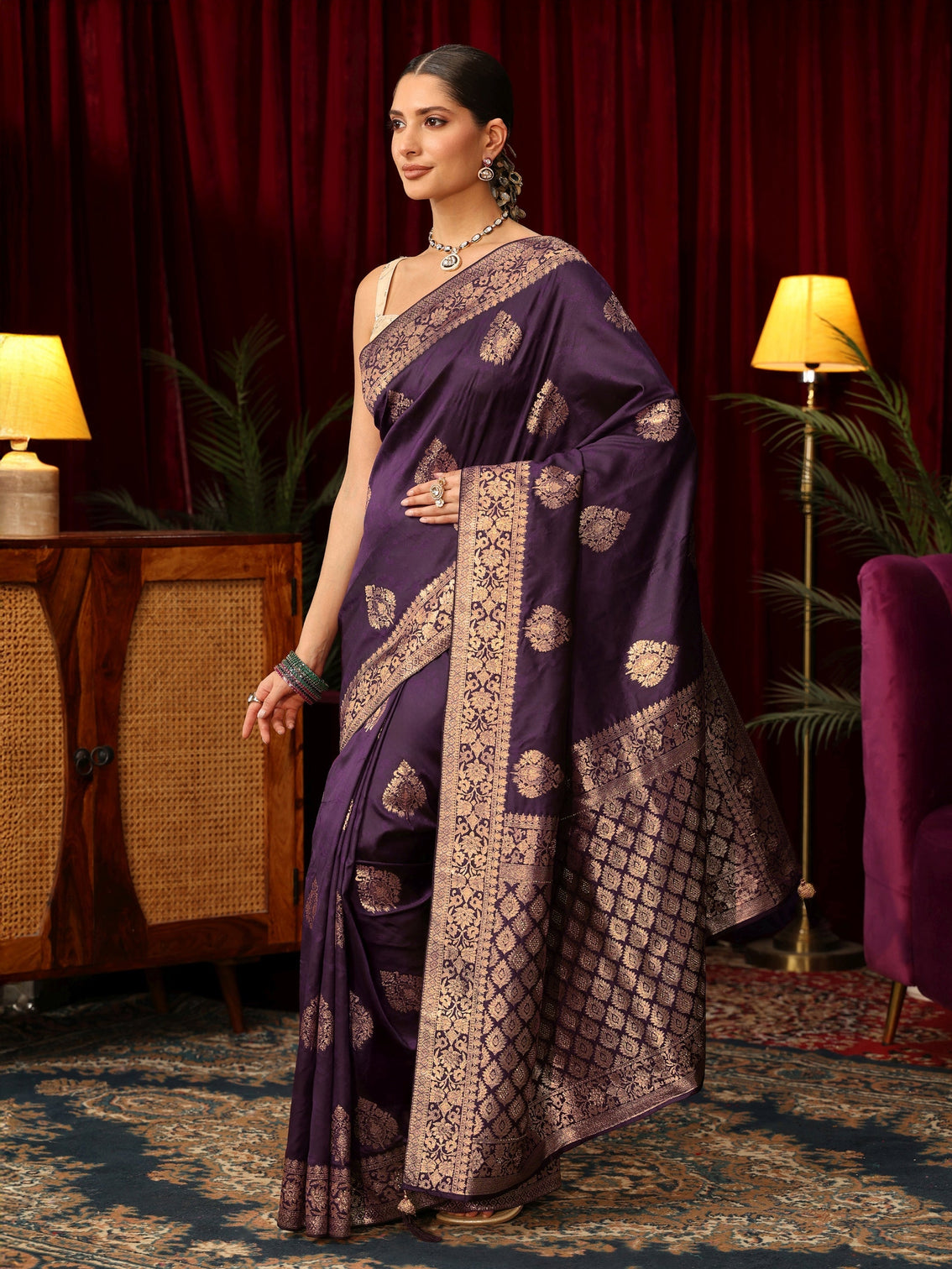 Mameraa Purple Woven Design Silk Blend Saree