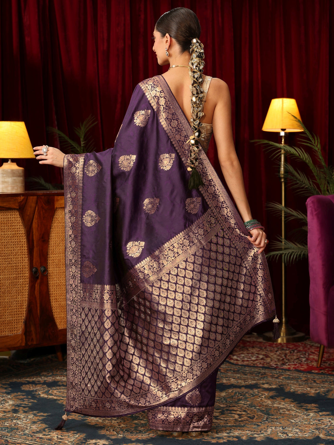 Mameraa Purple Woven Design Silk Blend Saree