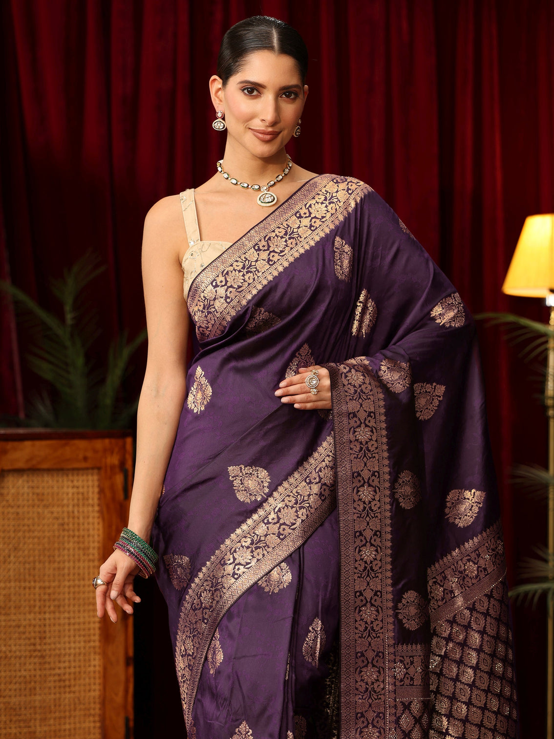 Mameraa Purple Woven Design Silk Blend Saree