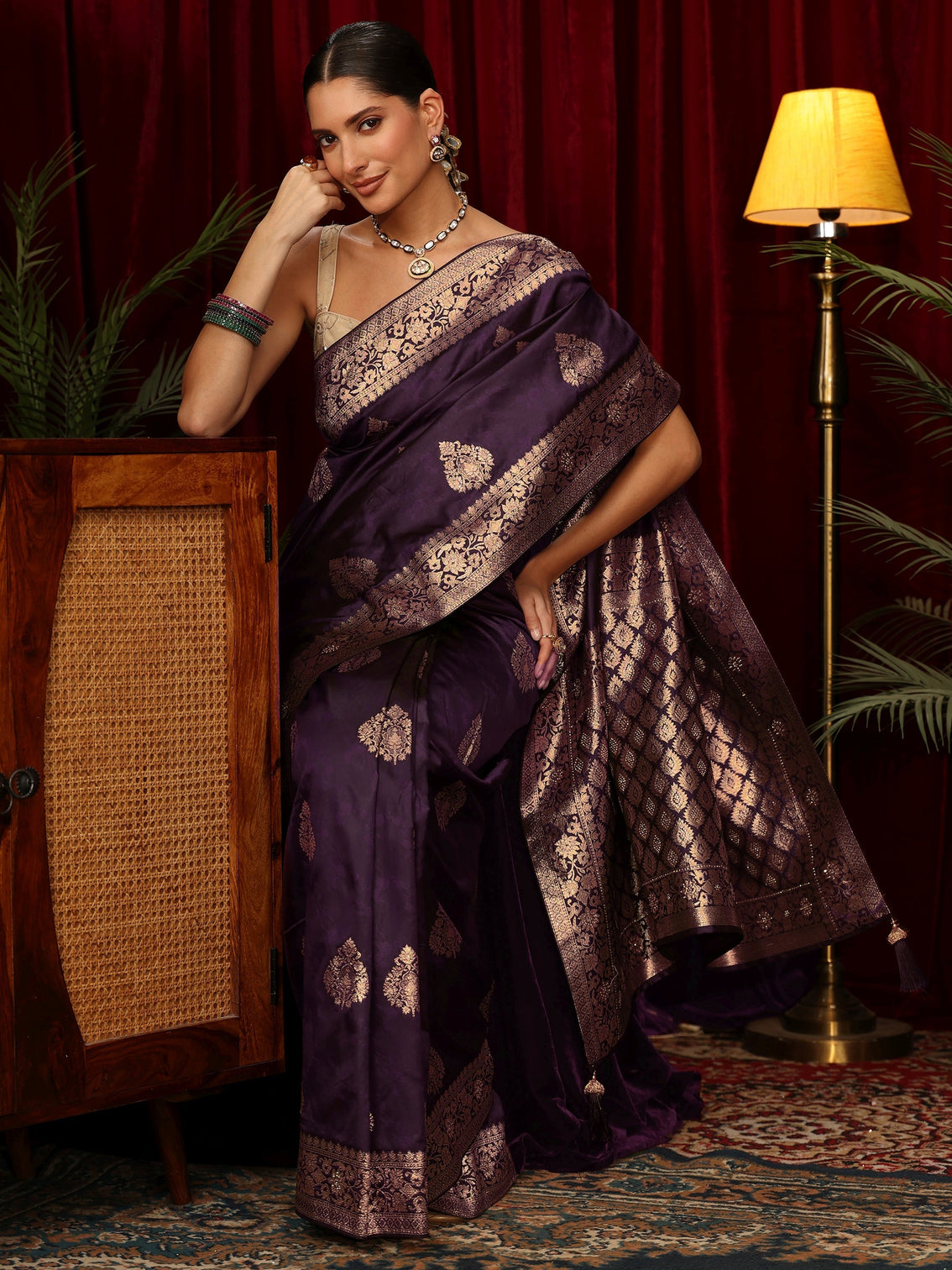 Mameraa Purple Woven Design Silk Blend Saree