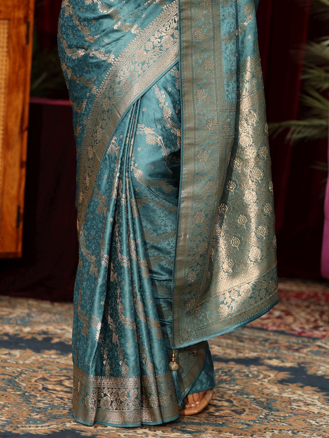 Mameraa Dusty Blue Banarasi Silk Blend Saree