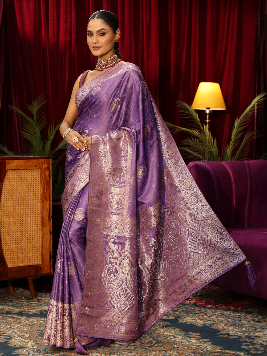 Mameraa Purple Woven Design Silk Blend Saree