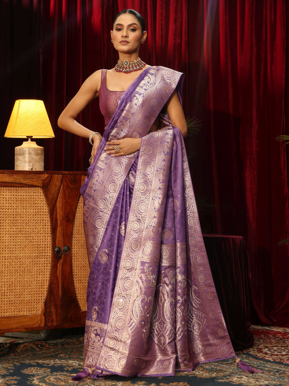 Mameraa Purple Woven Design Silk Blend Saree