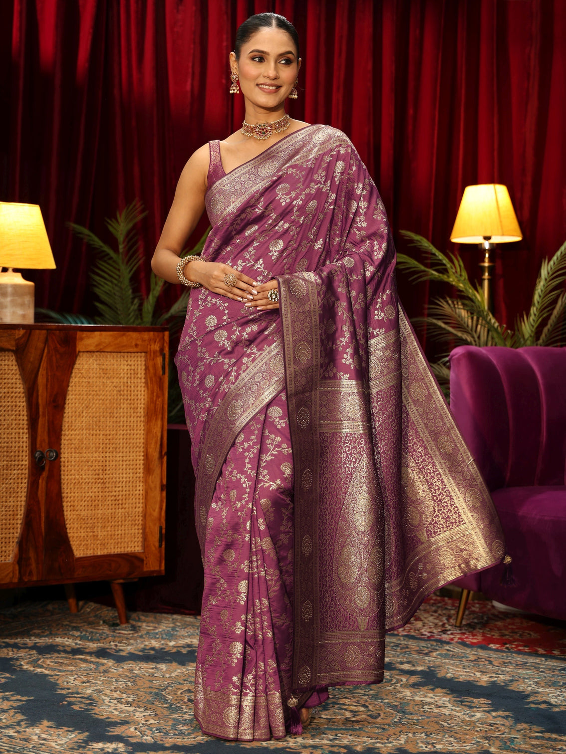 Mameraa Mauve Floral Brocade Saree