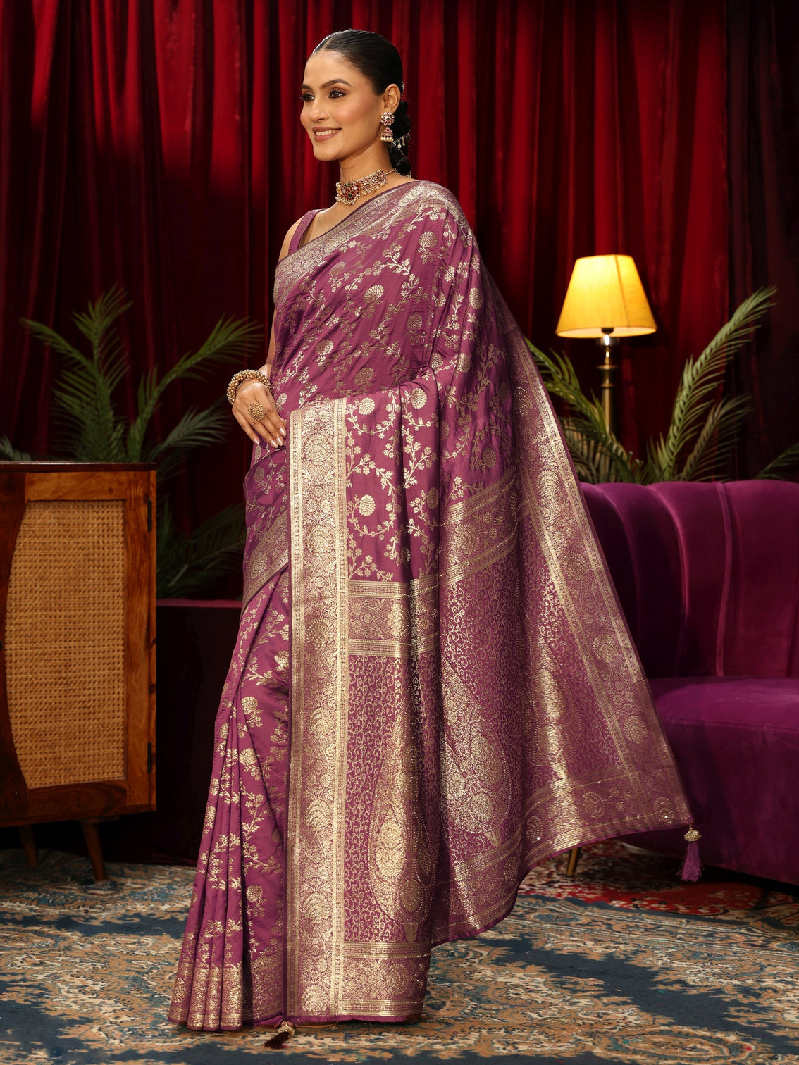 Mameraa Mauve Floral Brocade Saree