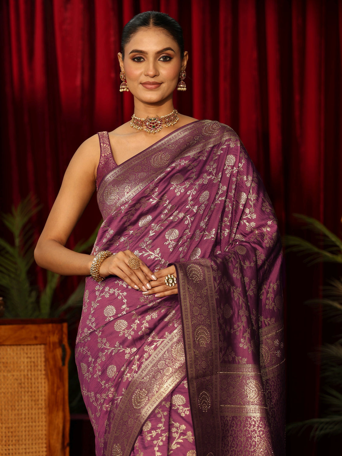 Mameraa Mauve Floral Brocade Saree