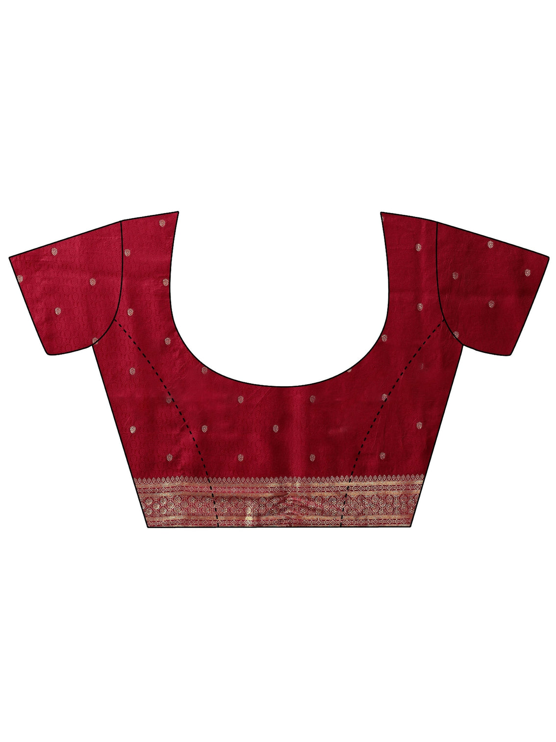 Mameraa Ruby Red Floral Woven Design Satin Saree with Stone Work