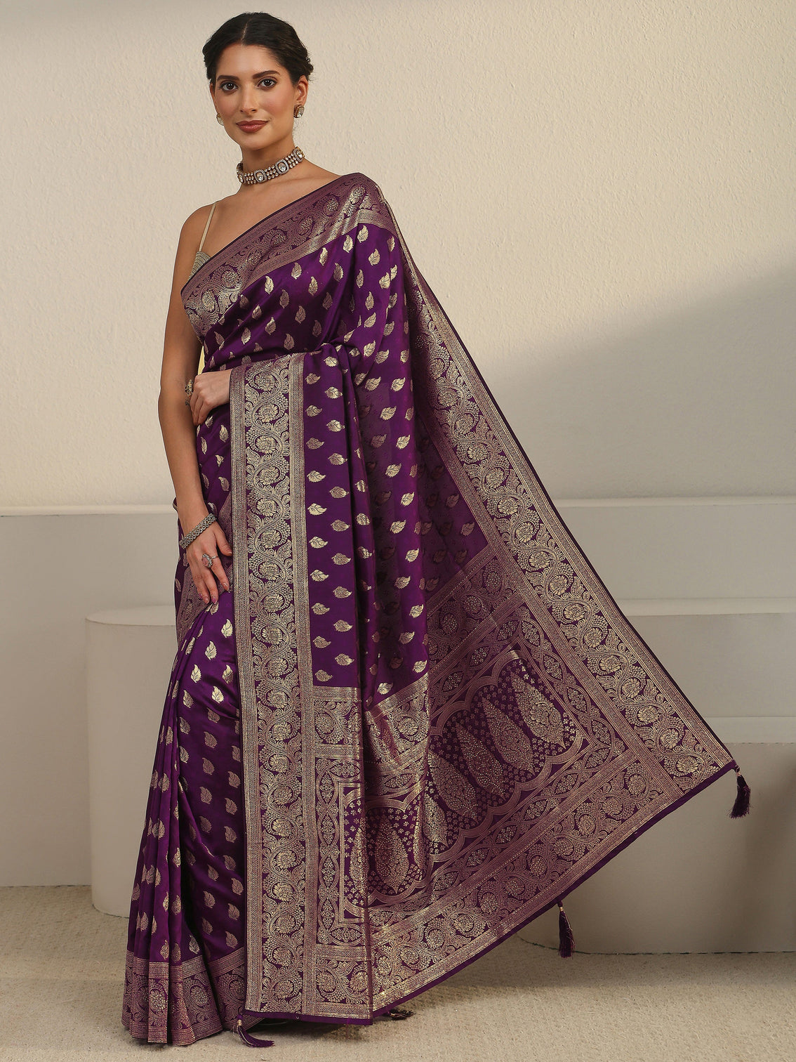 Mameraa Wine Banarasi Silk Blend Saree