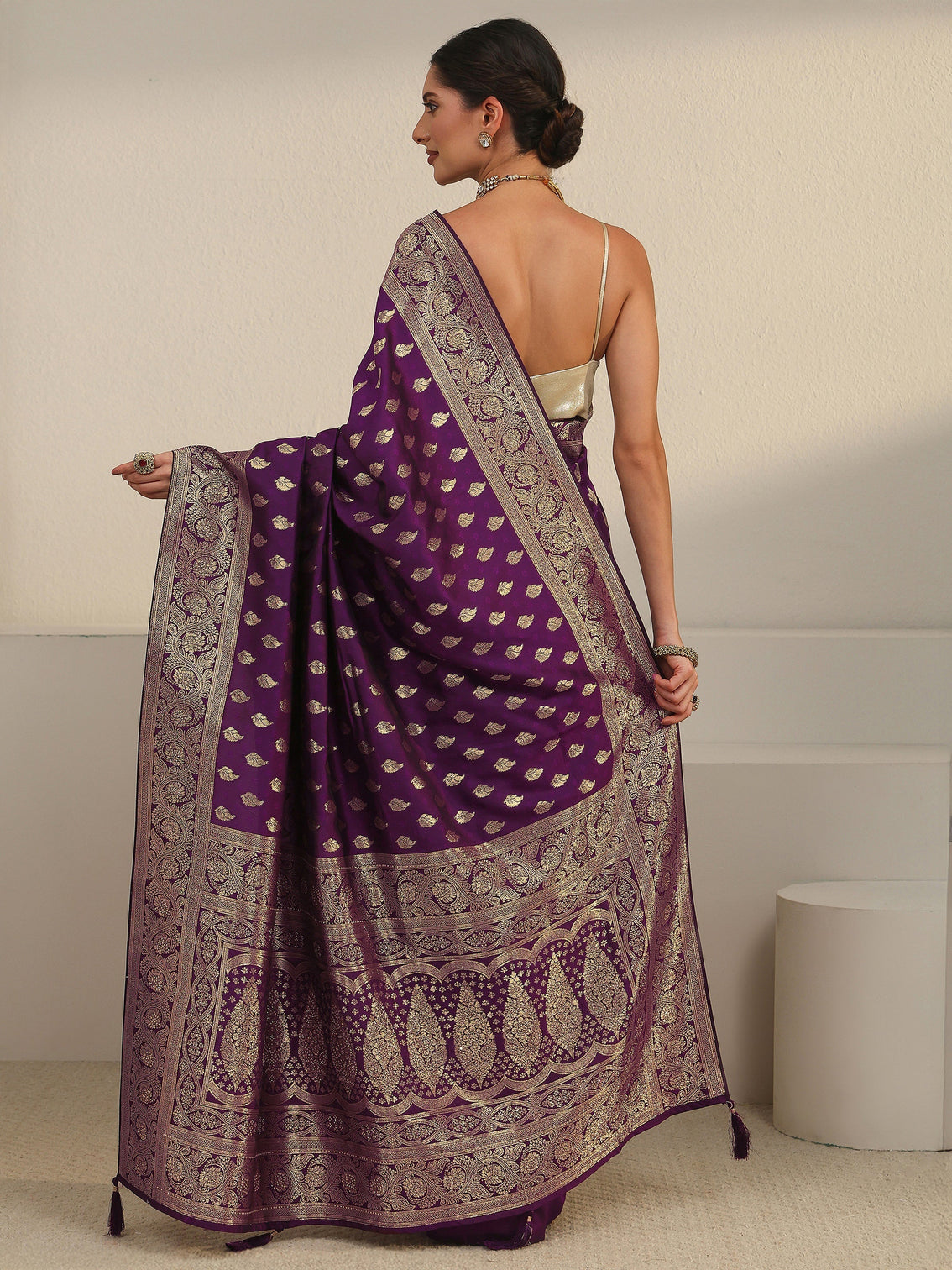 Mameraa Wine Banarasi Silk Blend Saree