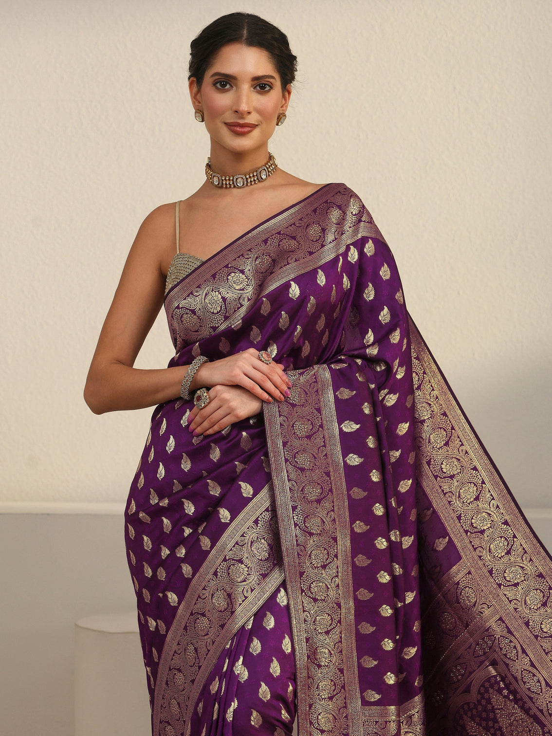 Mameraa Wine Banarasi Silk Blend Saree