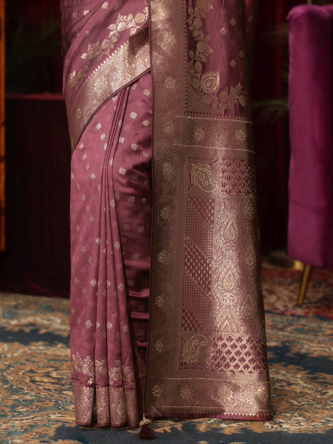 Mameraa Mauve Woven Design Embellished Brocade Saree