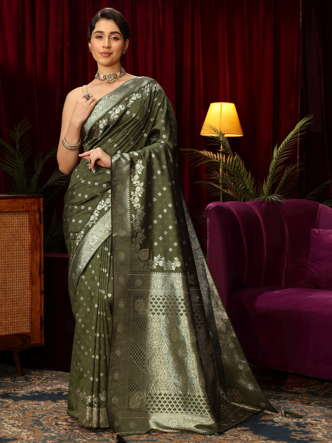 Mameraa Green Woven Design Silk Blend Saree