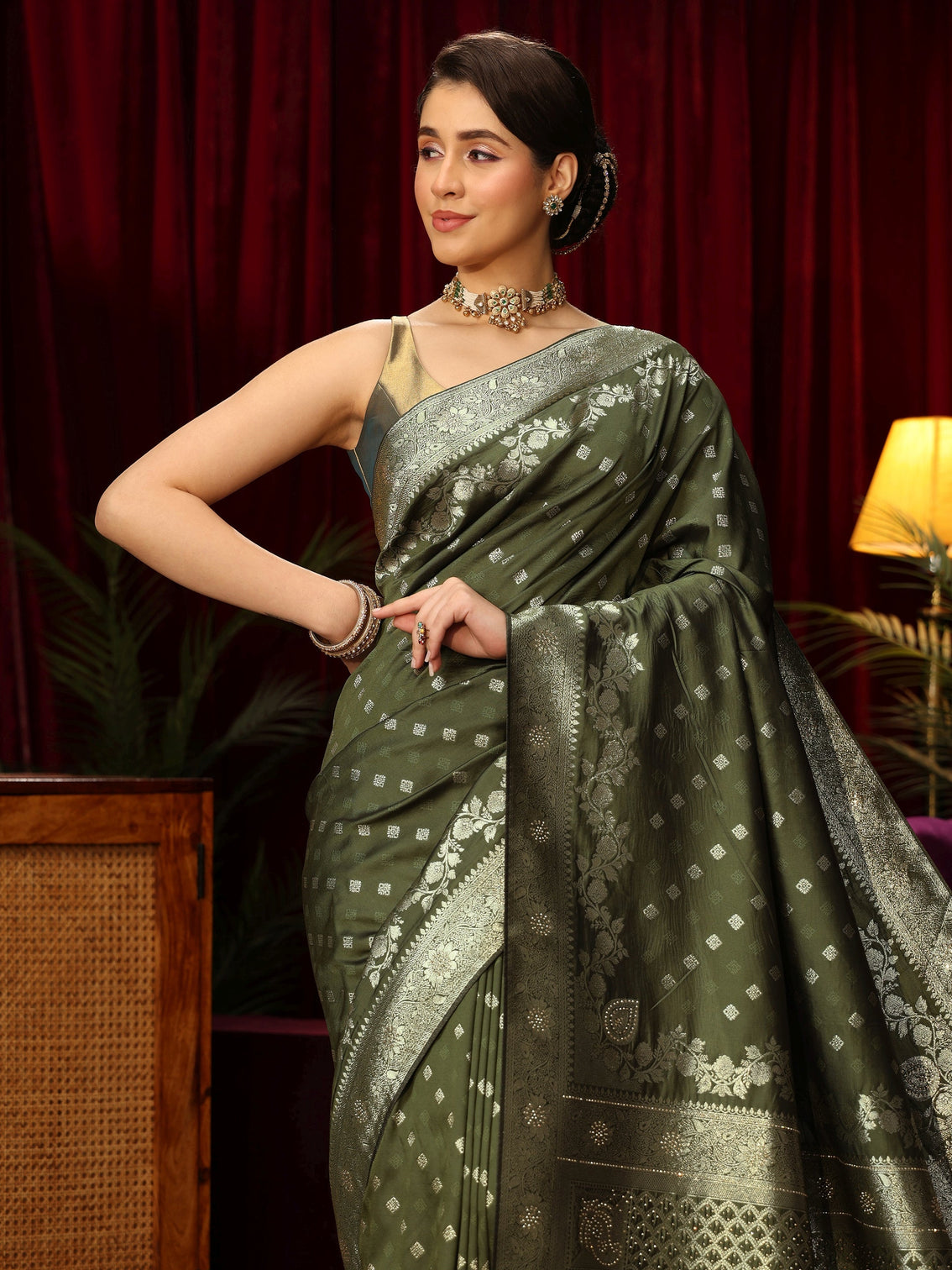 Mameraa Green Woven Design Silk Blend Saree