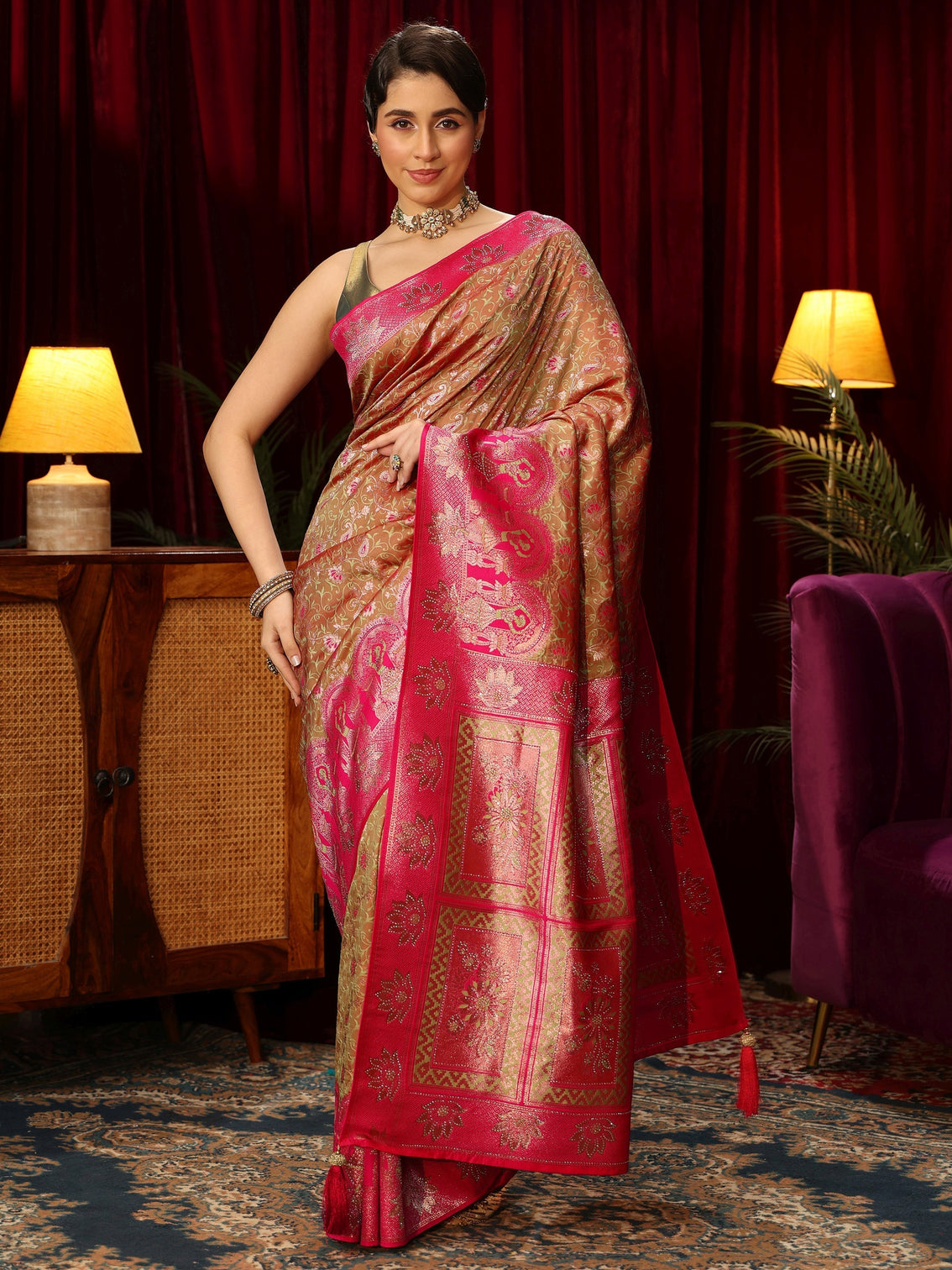 Mameraa Mustard Woven Design Silk Blend Saree