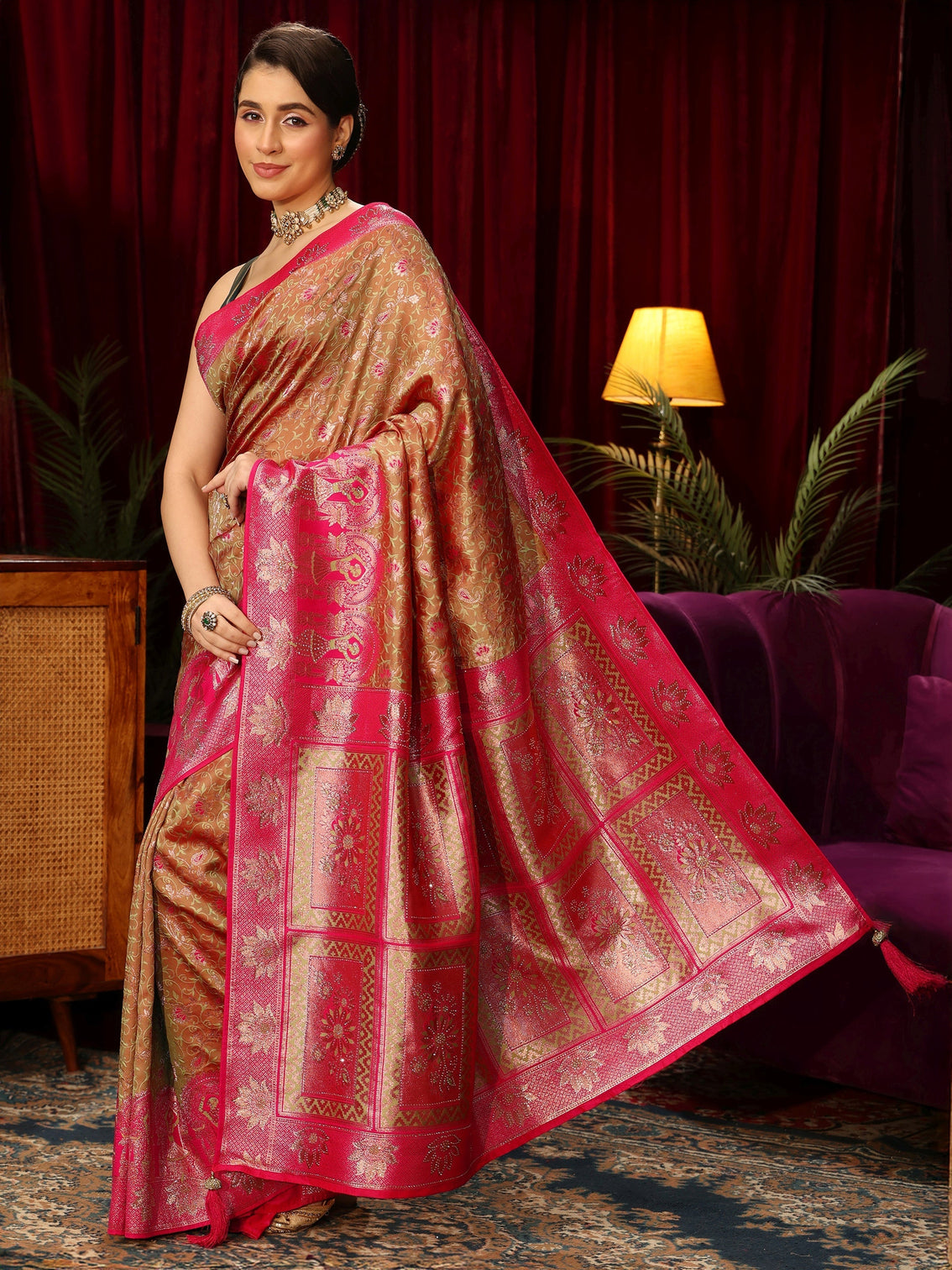 Mameraa Mustard Woven Design Silk Blend Saree