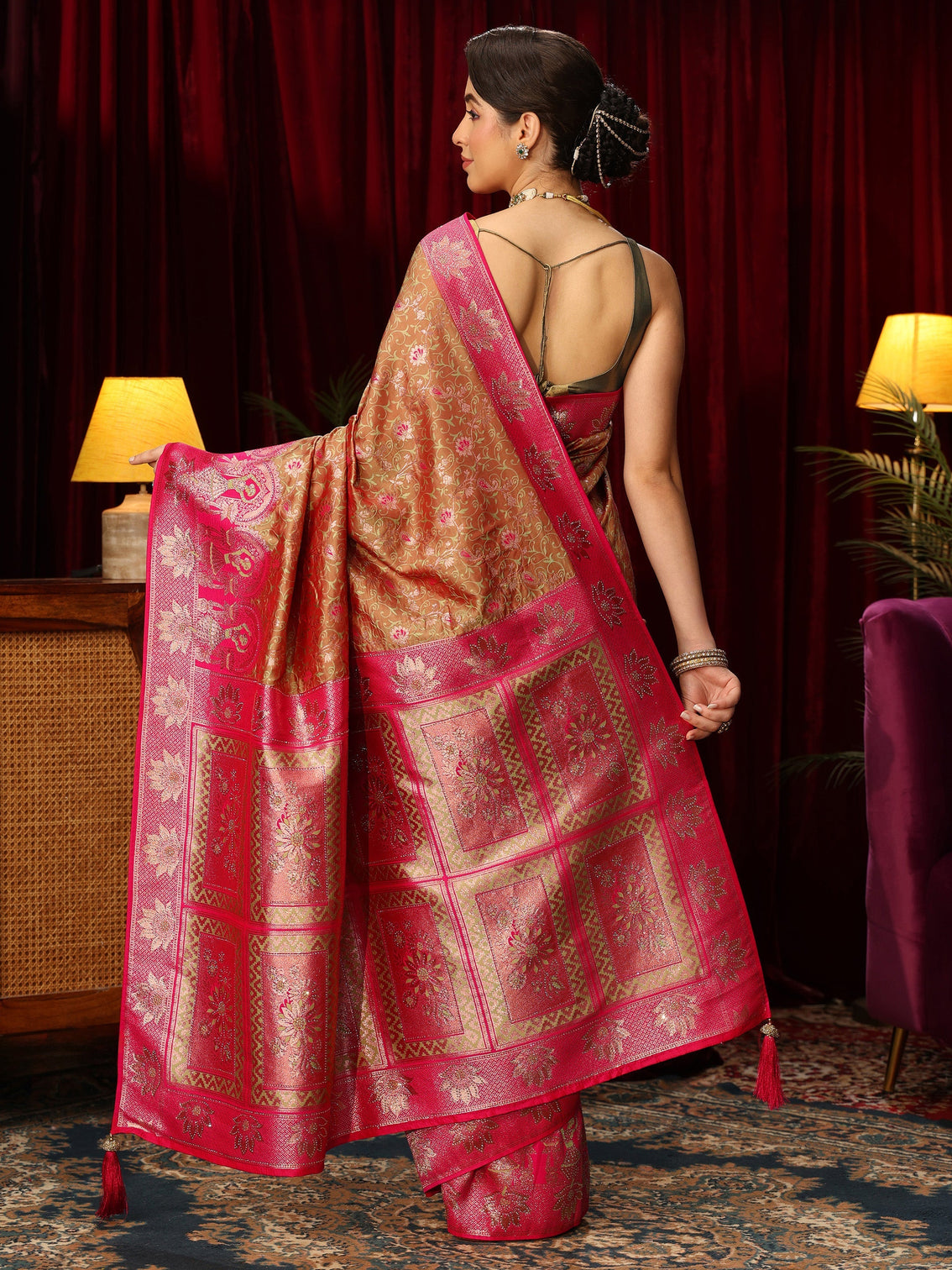 Mameraa Mustard Woven Design Silk Blend Saree
