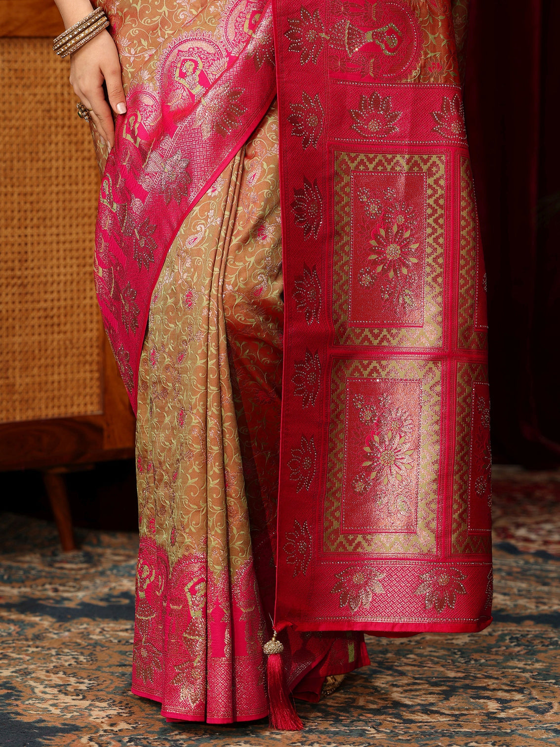 Mameraa Mustard Woven Design Silk Blend Saree