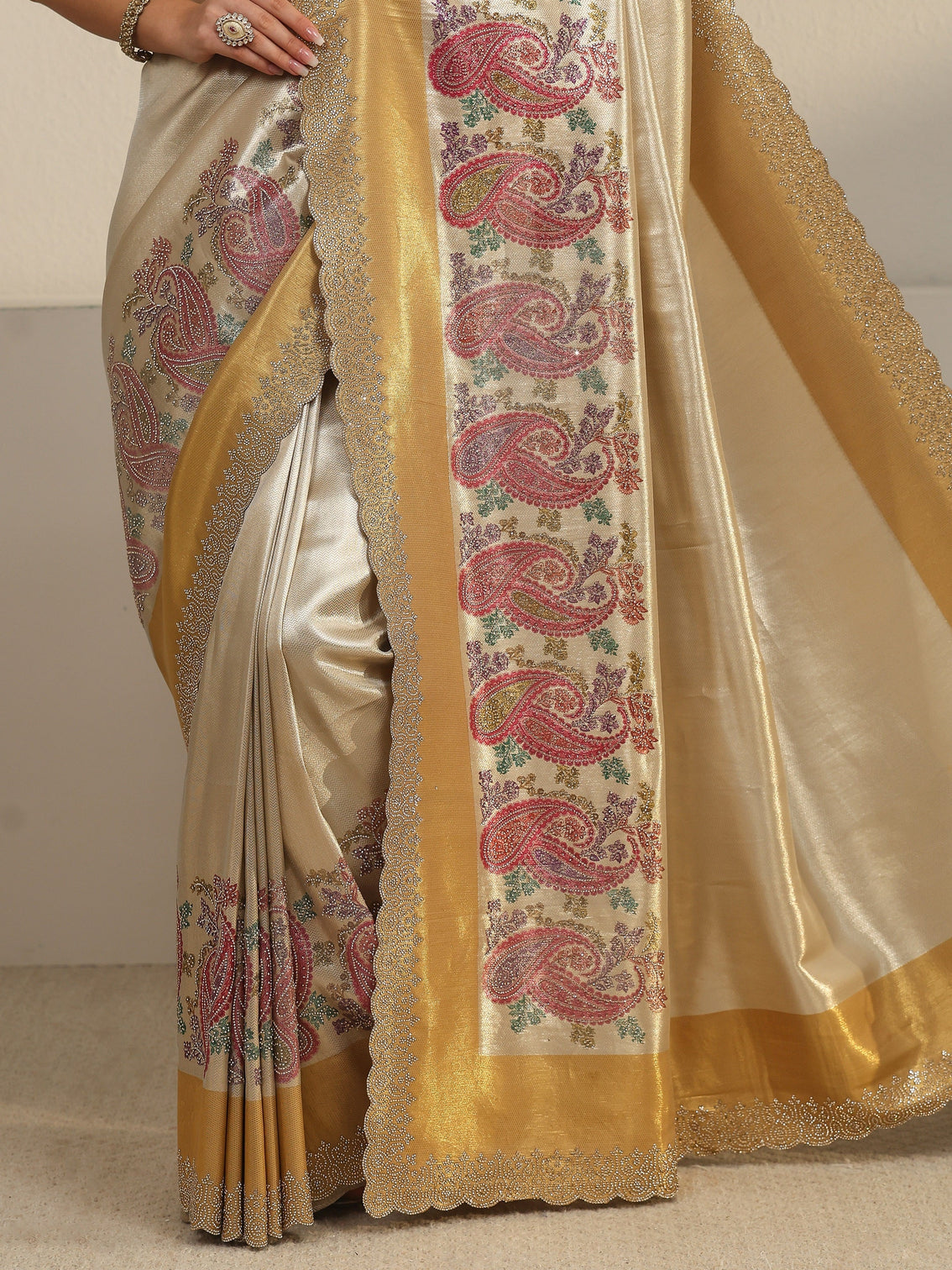 Mameraa Art Gold Paisley Embellished Silk Blend Saree